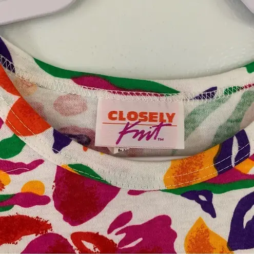 Vintage 1980s Artsy Abstract Tropical Floral Print Jersey Knit T Shirt Size M Pink Size M