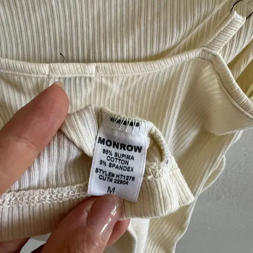 MONROW Cream Light Beige Draped Ribbed Knit Supima Cotton Tank Top Womens Medium