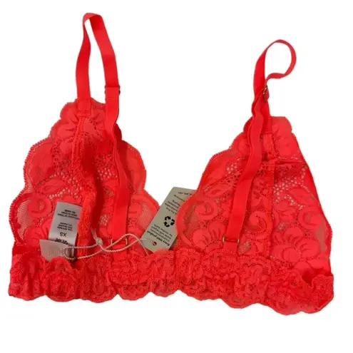 We Are HAH Chi Bralette Fried Salmon Pink Floral Lace Sheer Adjustable XS NEW