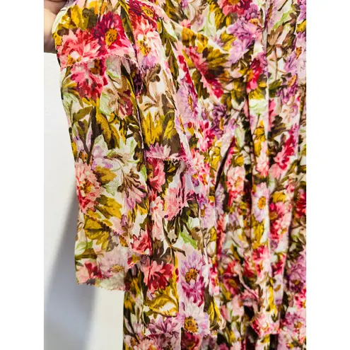 NWT DǑEN Women's Pink Floral Idette Tiered Ruffle Silk