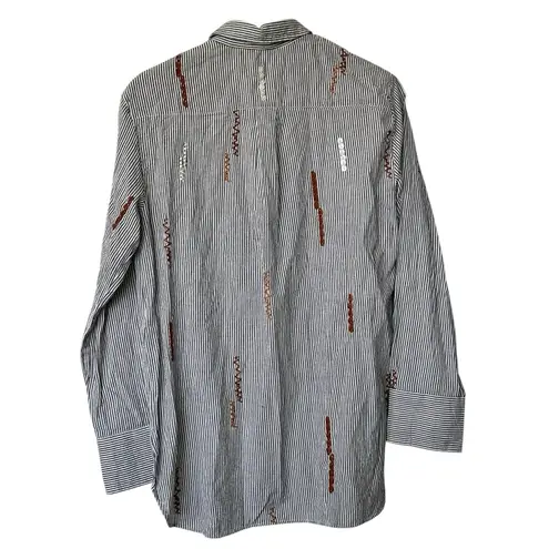 NWT Zara Collection S Striped Embroidered Embellished cotton Button Up Shirt