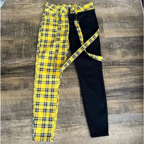 Hot Topic Hufflepuff  Jeans HT Denim Yellow Plaid Hi-Rise Super Skinny Jeans Sz 9