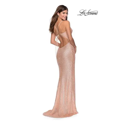 La Femme NWT  28429 Peach Sequin Floor Length Gown Size 6