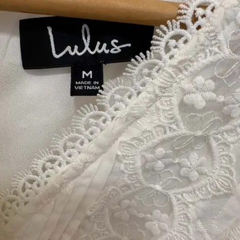 Lulus Be My Forever Love White Lace Embroidered Tiered Mini Dress scandi girl Size M