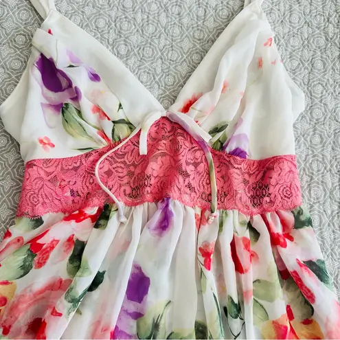 In Bloom by Jonquil Floral Lingerie Dress Pink Lace Waist Size L - Image 10
