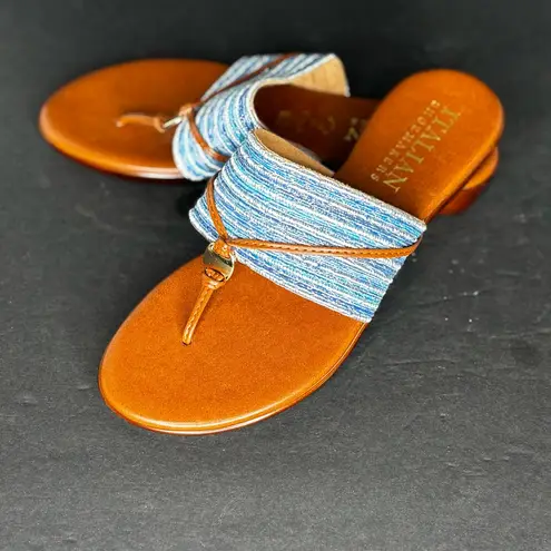 Italian Shoemakers Sandal US Size 8.5 Denim Style Blue & White Striped