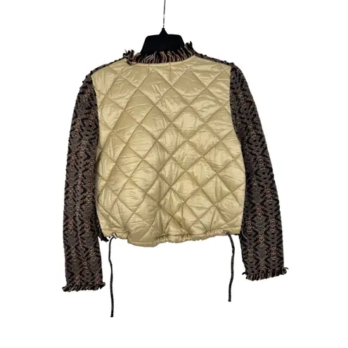 Aldo Martins Jacket Tweed Fringe Knit Cropped Brown S Small
