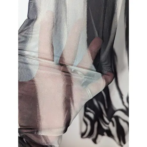 Alfani Sheer Zebra Print Metallic Midi Dress Mock Neck Long Sleeve Size M