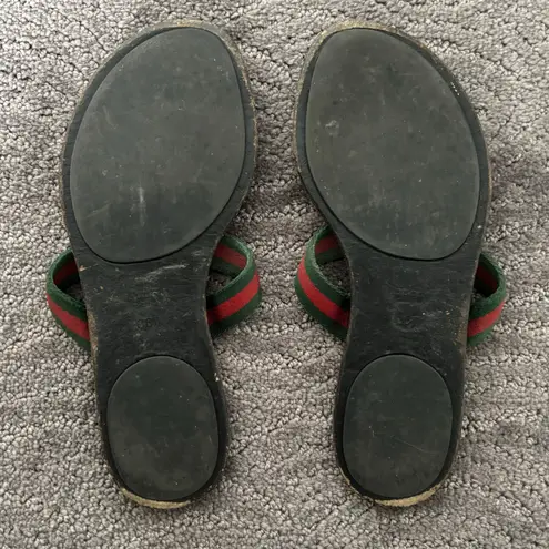 Gucci  Interlocking GG Web Stripe Thong Sandals Black Flat Flip Flop Size EU 36.5