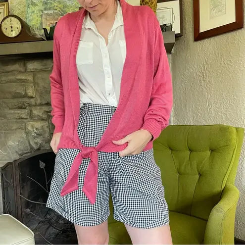 Vintage 80s Barbie pink hand loomed cardigan that ties layering Size M