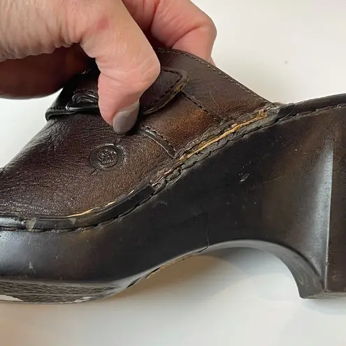 Born Wedge Slip On Brown Leather Mule Clogs Size 7