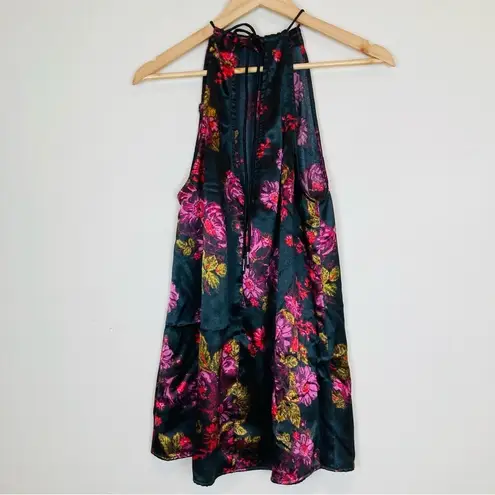Free People  dark romantic floral satin halter style slip dress. Size small