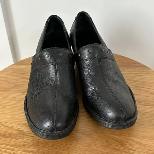 BORN Black Leather Slip On Studded Clogs Comfort WOMEN'S 10 US 42EU Clog Heel