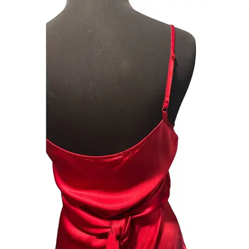 Boston Proper Red Silk Faux Wrap Plunging V Top Empire Waist Self Belt Sz 10