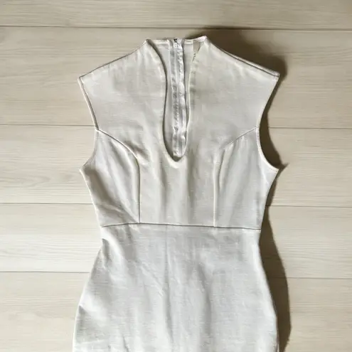 Glare White Sleeveless Sheath Midi Dress with Mock Neck small