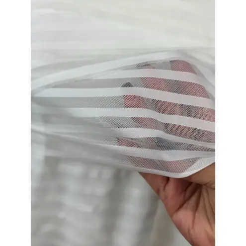 Dana Buchman L White Layered Mesh Stripe Top Sheer Blouse Long Sleeve Stretch