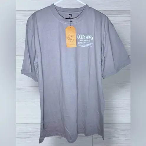 NWT GOD WORK Women’s/Mens Oversized Drop Shoulder Graphic Worship Tee Gray Size L