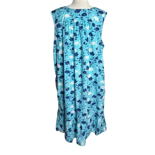 Anthony Richards Sleeveless Floral MuuMuu 2X Blue Cotton House Dress Pockets