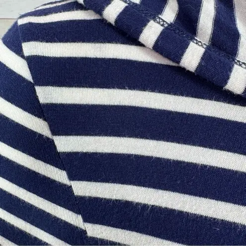 Heart & Hips Striped Nautical Hoodie T Shirt Midi Dress Blue White Medium