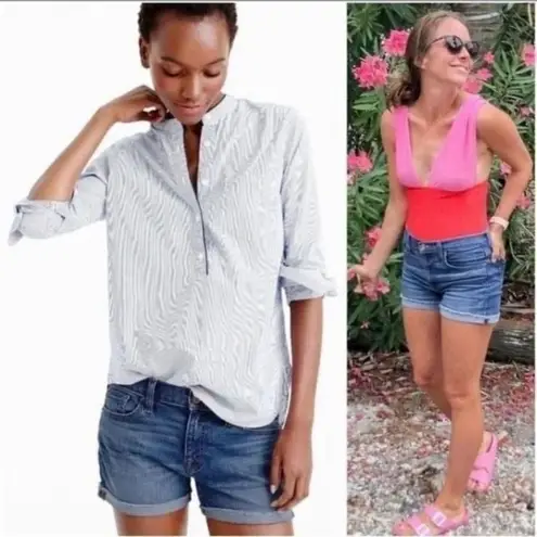 Womens J Crew Merrill Mid Rise Medium Wash Cuffed Denim Jean Shorts