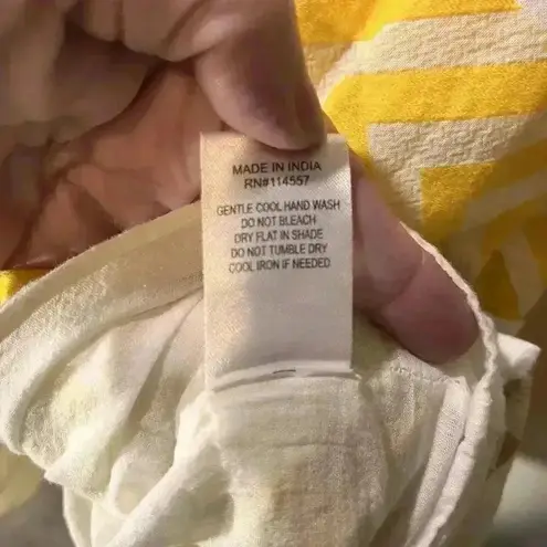 THML Flutter Sleeve Embroidered Vneck Dress Yellow Brown White Side Zip Size XS