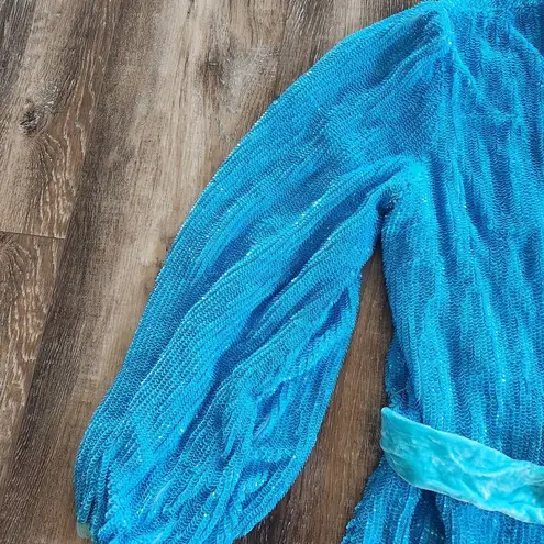 Retrofête Retrofete Gabrielle Robe Dress in Blue Sequins Size XS NWOT Long Sleeve Belt