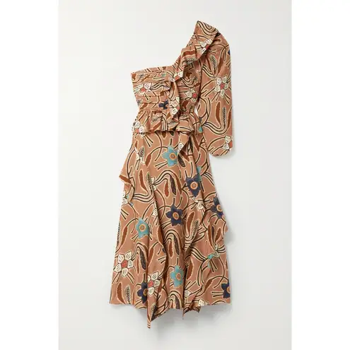 Ulla Johnson Mariam One-sleeve Ruffled Printed Silk Dress - Copper Size 2