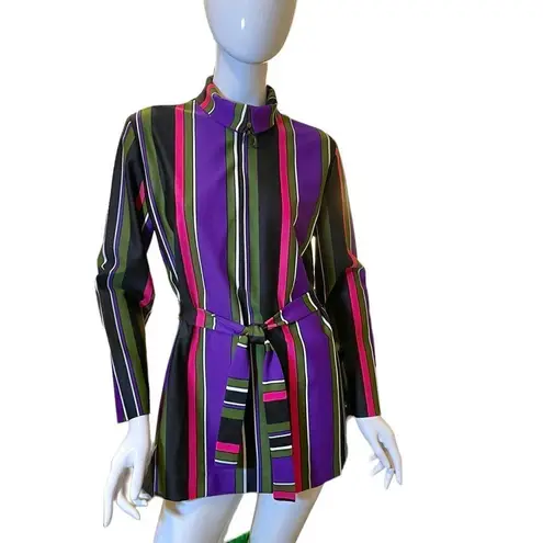 Vintage 70s Striped V Neck Long Sleeve Blouse Jacket Medium Purple