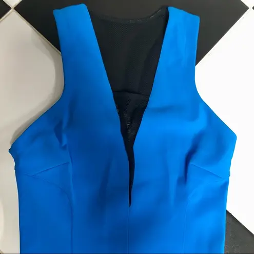 Robert Rodriguez Sheath Dress Plunge V-Neck Black Mesh Cobalt Electric Blue Sexy