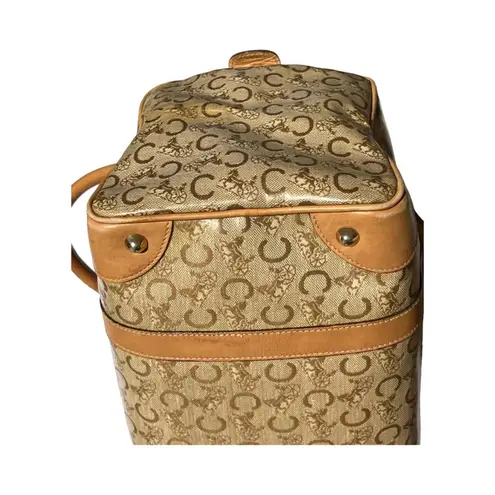 CELINE Vintage Macadam Canvas Boston Bag Brown Leather Trim Made In Italy