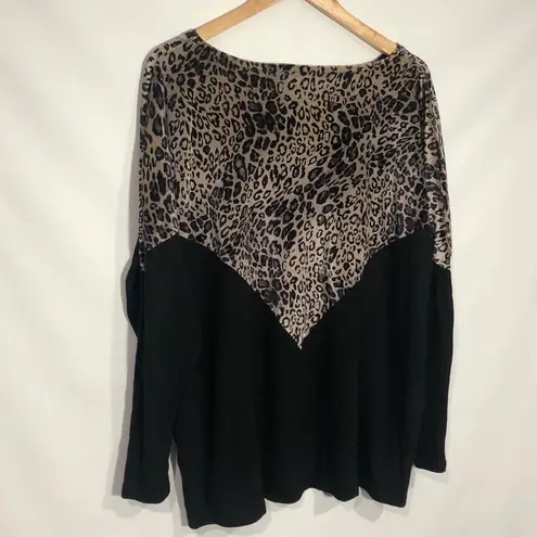 Amaryllis Leopard Print Velvet Bodice Sweater Size 1X Black