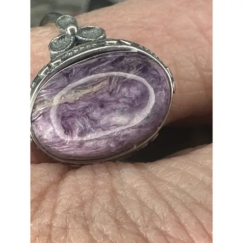 Solid 925 Sterling Silver Natural Purple Charoite Gemstone Adjustable Ring