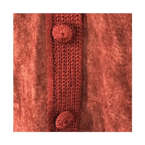 J. Jill Rustic Red Wool & Suede Patchwork Long Cardigan Medium Tall