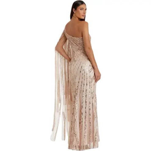 Mac Duggal NWOT Rose Gold One Shoulder Cape Sleeve Embellished Gown Sz 16 #20528