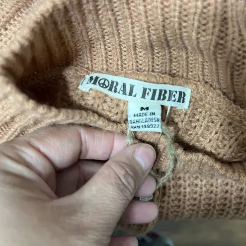 Moral Fiber Women Knit Sweater Brown Dress Cold Shoulder Mock Neck Size M NWT