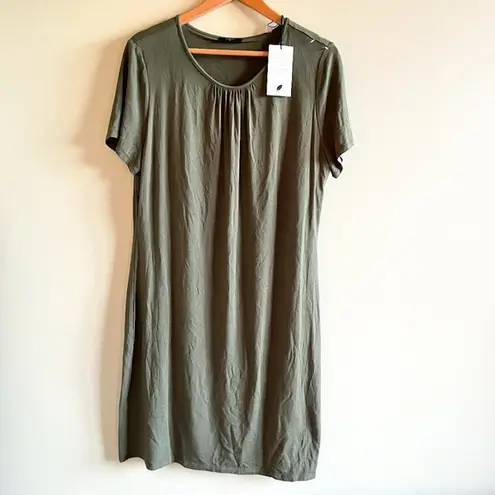 T Tahari NEW Shirred Neck Dress In Cyprus Olive Short Sleeve Womens Size…