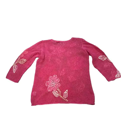 Sigrid Olsen Pink Floral Hand Knitted Pullover Sweater, Sz Medium