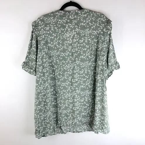 Bloomchic  Womens Ditsy Floral V Neck Ruffle Sleeve Blouse Mint Green 22-24