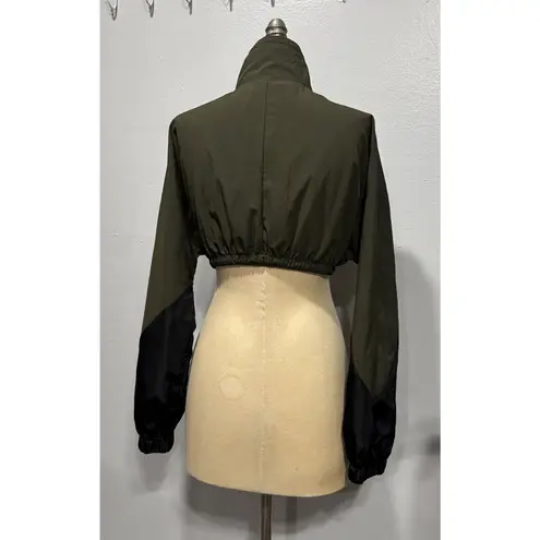 Collusion Womens Full Zip Short Cropped Jacket Sz 2 High Neck Long Sleeve Green