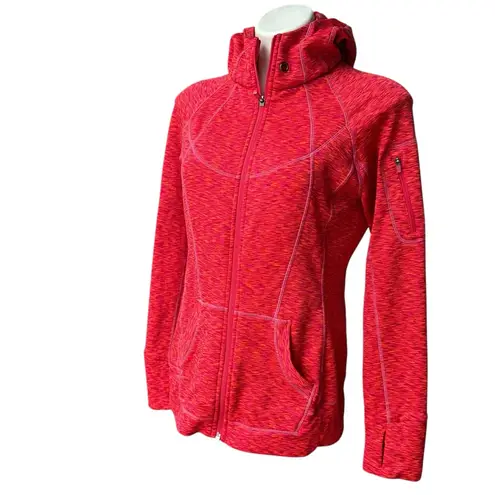 Athleta Orange Pink Space Dye Full Zip Hooded Sweatshirt Jacket, Sz M Red Size M