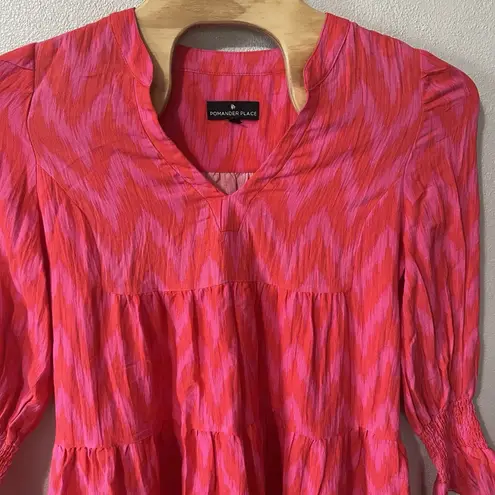 Tuckernuck Pomander Place Hot Pink Red Ikat Kenzo Tiered Mini Dress Size XL