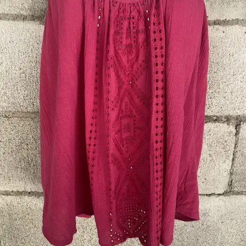 Billabong  Shirt Women Medium Cotton Pink Spaghetti Sleeve Embroidered Cami Tunic