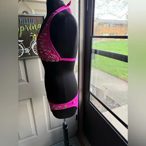 Vintage Y2K Rosa Chá hot pink colorful metal rings bikini, size large