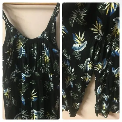 Black Tropical Leaf Print Wide Leg Jumpsuit Size XS