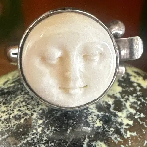 Sajen Sterling Silver Carved Moon Goddess Face Ring