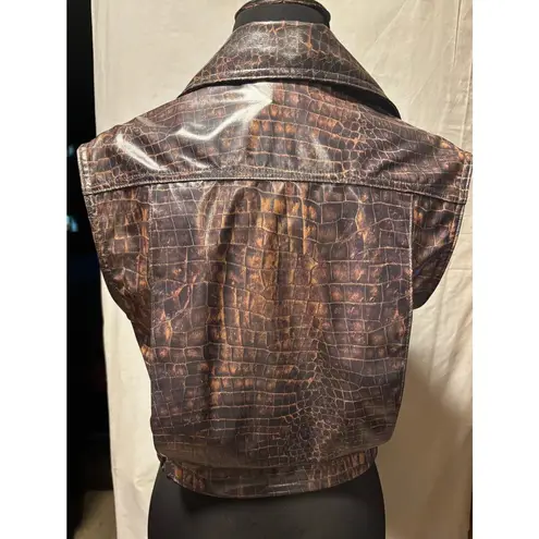 Opal Lorraine Wardy Vintage Reptile Snake Vest Hidden Snap Front Closure Brown Size XS