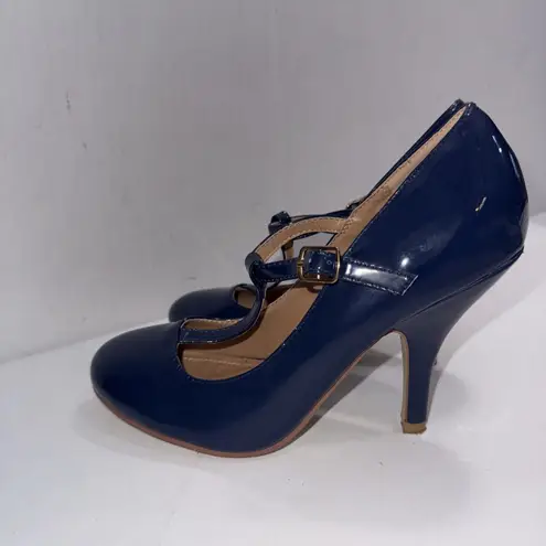 Journee Collection Old Money Business Casual Formal T Strap Stiletto Blue Pumps
