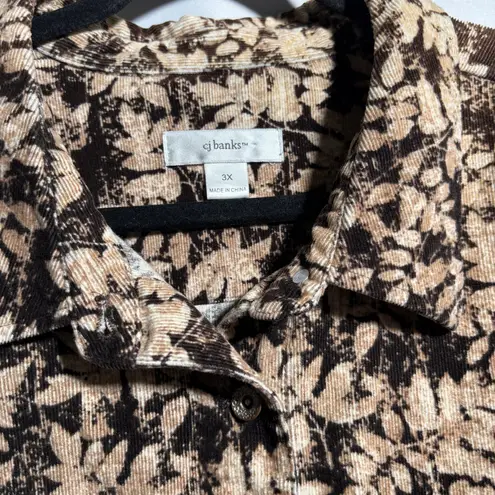 CJ Banks Brown Corduroy Jacket Leaf Print Womens 3X Buttons Artsy Leaves Boho Size undefined