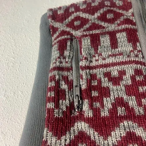 Ruff Hewn Women's Size Medium Fair Isle Knit Vest Burgandy Grey Full Zip