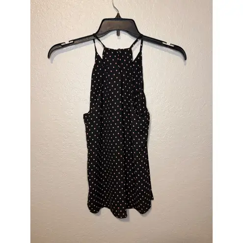 Nine Britton Women's Black Sleeveless Halter Top Pink Floral Dots Size M
